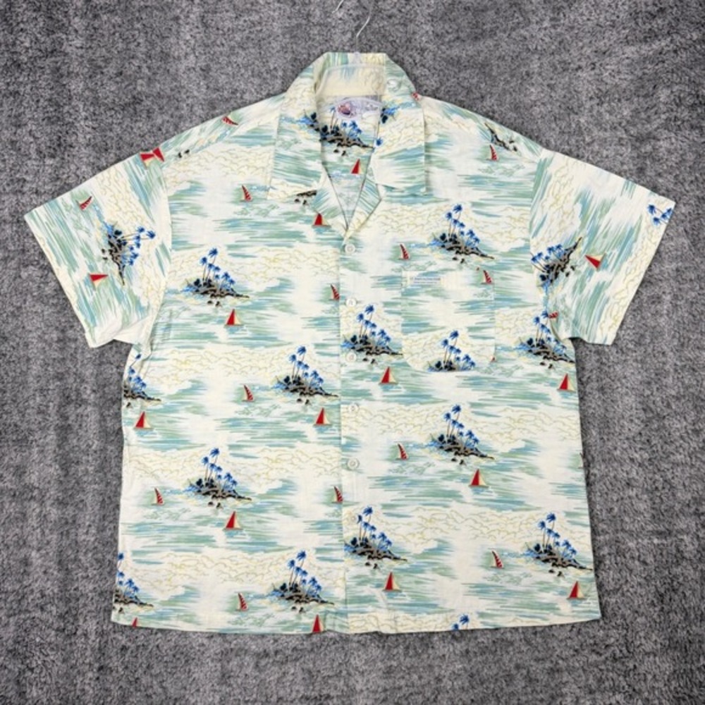 Bubba Gump Shrimp Co Lt Dans Aloha Gear Hawaiian Shirt Mens XL Tropical Sailboat